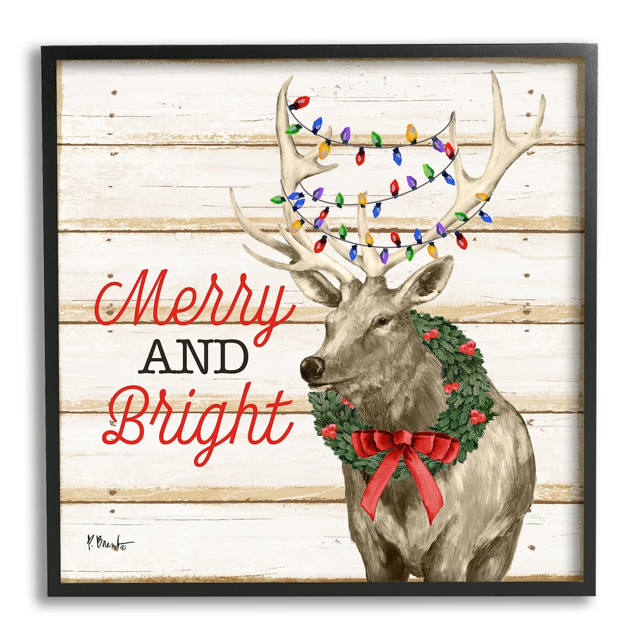 Stupell Industries Merry & Bright Deer Framed Giclee Art